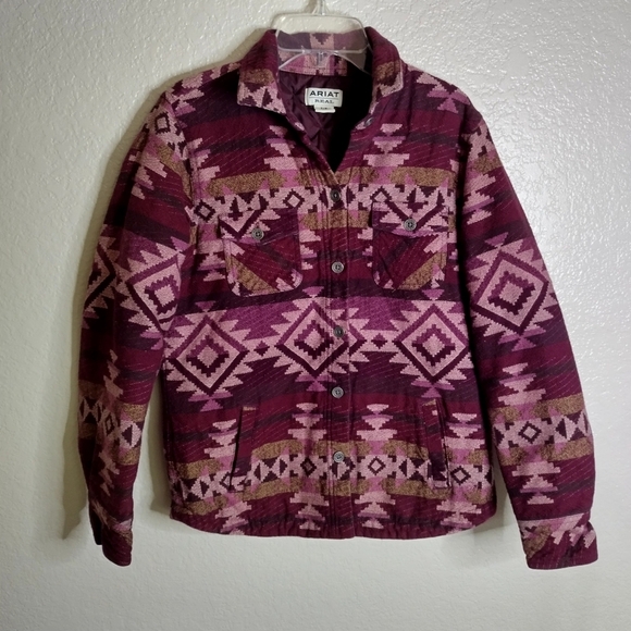 Ariat Shacket R.E.A.L. Aztec Southwestern Shacket Burgundy Sz S - Picture 1 of 9